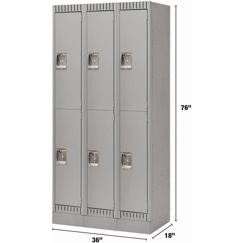 Lockers, 2 -tier, Bank of 3, 36" x 18" x 76", Steel, Grey, Knocked Down NTL Industrial
