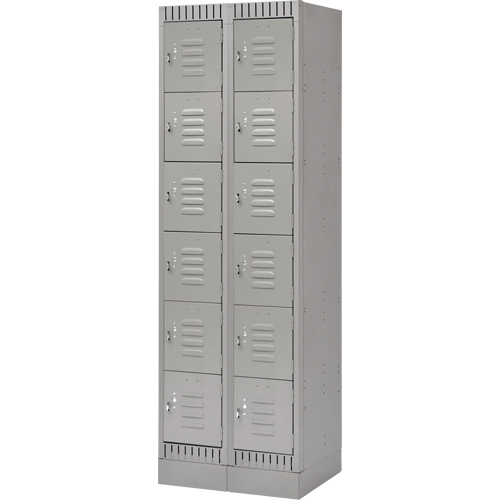 Lockers, 6 -tier, Bank of 2, 24" x 18" x 76", Steel, Grey, Knocked Down NTL Industrial