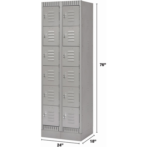 Lockers, 6 -tier, Bank of 2, 24" x 18" x 76", Steel, Grey, Knocked Down NTL Industrial