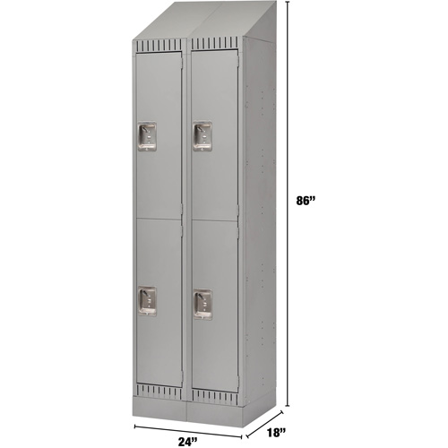 Lockers, 2 -tier, Bank of 2, 24" x 18" x 86", Steel, Grey, Knocked Down NTL Industrial