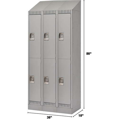 Casiers, 2 niveaux, Bloc de 3, 36" x 18" x 86", Acier, Gris, D&eacute;mont&eacute; NTL Industrial