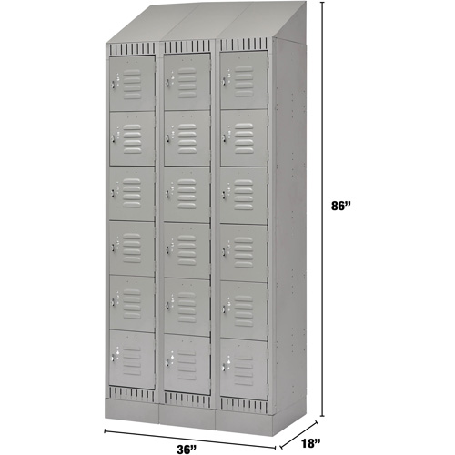 Lockers, 6 -tier, Bank of 3, 36" x 18" x 86", Steel, Grey, Knocked Down NTL Industrial