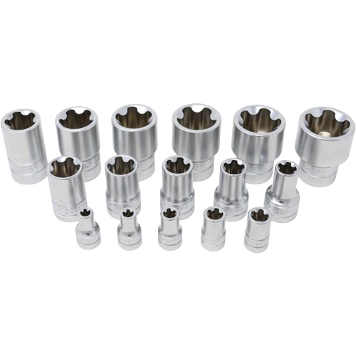 Jeu de douilles TORX EPR &agrave; 5 pans, 16 Morceaux, Prise de 1/2"/1/4"/3/8" NTL Industrial