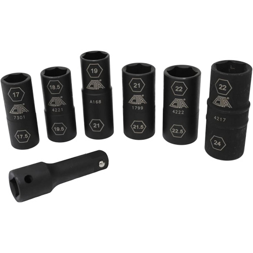 Half Metric Flip Socket Set, 7 Pcs, Impact, 1/2" Drive Size, Deep NTL Industrial