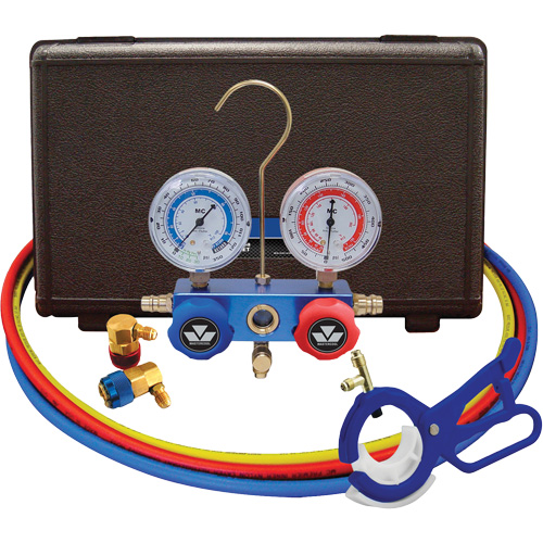 Automotive R134A 2-Way Manifold Gauge Set with 3-In-1 Side Mount Can Tap Valve NTL Industrial