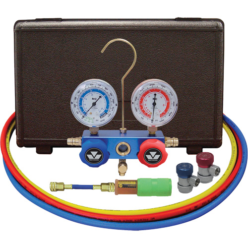 Automotive Manifold Gauge Set with Mini Dye Injector & Manual Couplers NTL Industrial