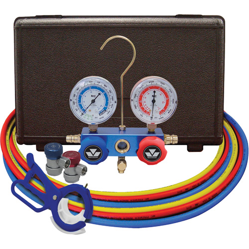 Dual Manifold Gauge Set with Manual Couplers & 3-in-1 Side Mount Can Tap Valve NTL Industrial