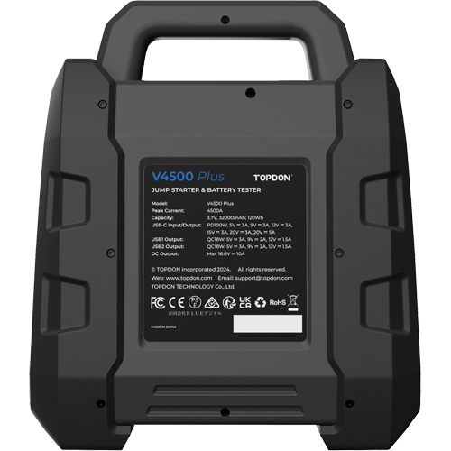 V4500 2-en-1: d&eacute;marreur de secours de 4500 A de pointe, batterie & testeur de syst&egrave;me NTL Industrial