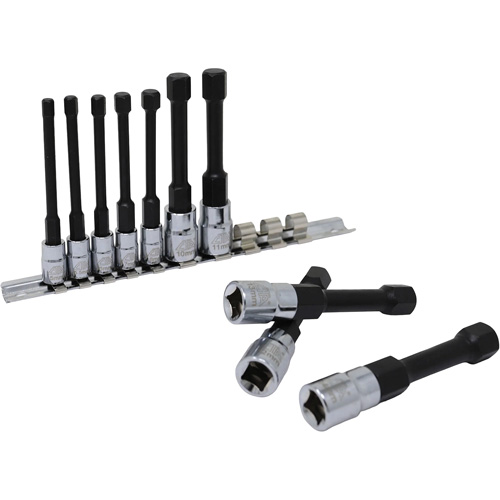 Metric Hex Socket Bit Set with Reduced Shank, 10 Pieces, 1/4"/3/8" Drive Size NTL Industrial