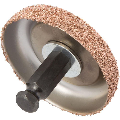 Roue de tamponnage et d'abrasion en carbure de tungst&egrave;ne avec adaptateur hexagonal pour tampon de pneu &agrave; basse vitesse, Diam&egrave;tre 2-3/5", 4,5" lo, 4" la, Hauteur 1,1" NTL Industrial