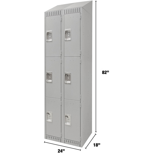 Lockers, 3 -tier, Bank of 2, 24" x 18" x 82", Steel, Grey, Knocked Down NTL Industrial