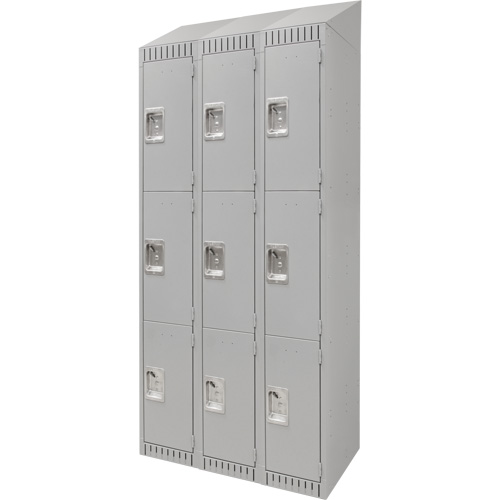 Lockers, 3 -tier, Bank of 3, 36" x 18" x 82", Steel, Grey, Knocked Down NTL Industrial
