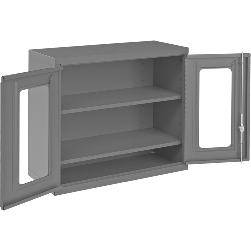 Armoire de rangement murale avec portes transparentes, 26-15/16" h x 29-7/8" la x 13-11/16" p, 2 tablettes, Acier, Gris NTL Industrial