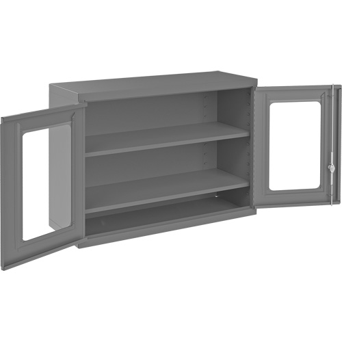 Armoire de rangement murale avec portes transparentes, 26-15/16" h x 35-7/8" la x 13-11/16" p, 2 tablettes, Acier, Gris NTL Industrial