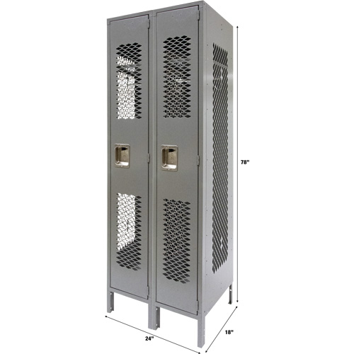 Vented Lockers, Bank of 2, 24" x 18" x 78", Steel, Grey, Knocked Down, Perforated NTL Industrial