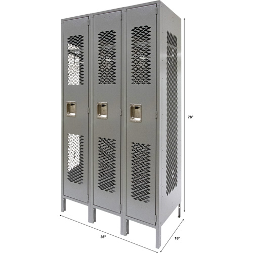 Casiers ventil&eacute;s, Bloc de 3, 36" x 18" x 78", Acier, Gris, D&eacute;mont&eacute;, Perfor&eacute; NTL Industrial