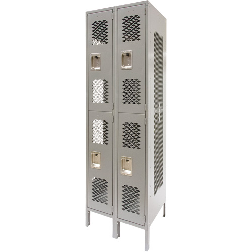 Vented Lockers, 2 -tier, Bank of 2, 24" x 18" x 78", Steel, Grey, Knocked Down, Perforated NTL Industrial