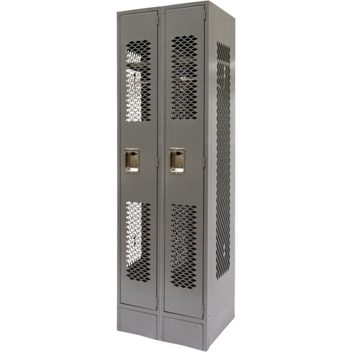 Vented Lockers, Bank of 2, 24" x 18" x 78", Steel, Grey, Knocked Down, Perforated NTL Industrial