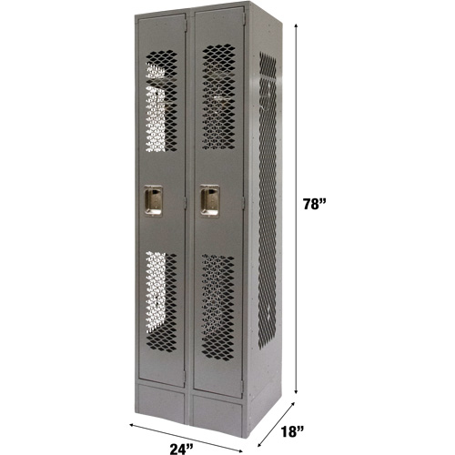 Vented Lockers, Bank of 2, 24" x 18" x 78", Steel, Grey, Knocked Down, Perforated NTL Industrial