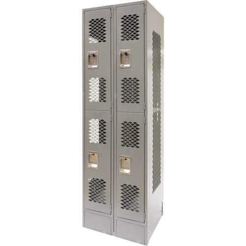 Vented Lockers, 2 -tier, Bank of 2, 24" x 18" x 78", Steel, Grey, Knocked Down, Perforated NTL Industrial