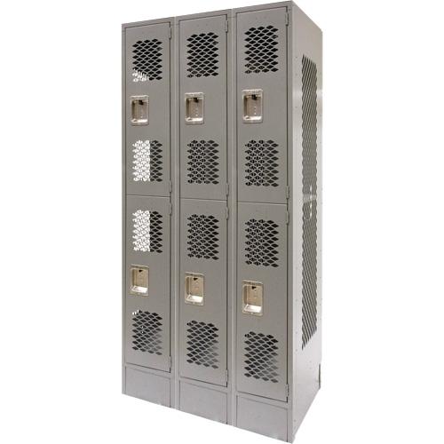 Vented Lockers, 2 -tier, Bank of 3, 36 x 18" x 78", Steel, Grey, Knocked Down, Perforated NTL Industrial