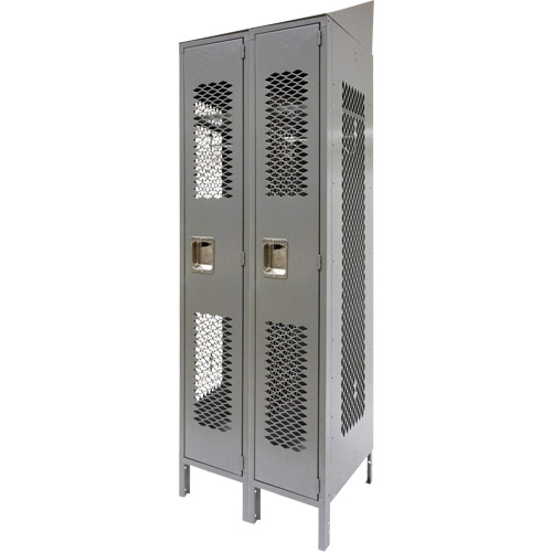 Vented Lockers, Bank of 2, 24" x 18" x 88", Steel, Grey, Knocked Down, Perforated NTL Industrial