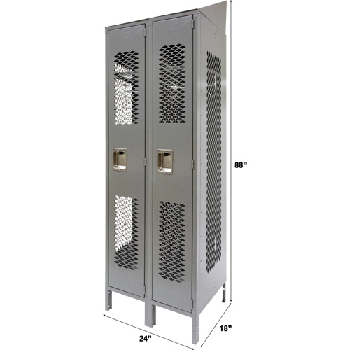 Vented Lockers, Bank of 2, 24" x 18" x 88", Steel, Grey, Knocked Down, Perforated NTL Industrial