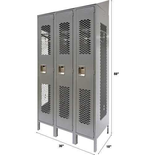 Casiers ventil&eacute;s, Bloc de 3, 36 x 18" x 88", Acier, Gris, D&eacute;mont&eacute;, Perfor&eacute; NTL Industrial