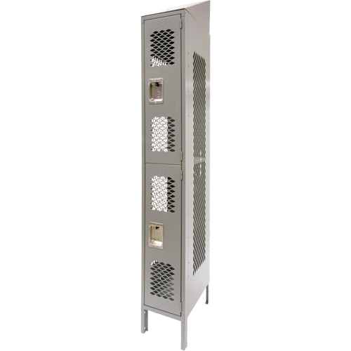 Casiers ventil&eacute;s, 2 niveaux, 12" x 18" x 88", Acier, Gris, D&eacute;mont&eacute;, Perfor&eacute; NTL Industrial