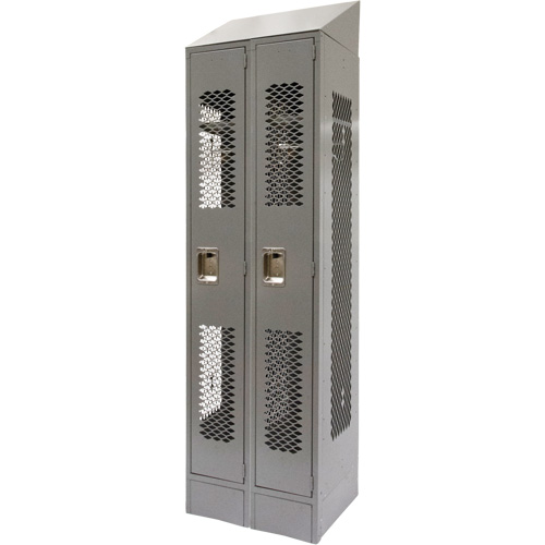 Vented Lockers, Bank of 2, 24" x 18" x 88", Steel, Grey, Knocked Down, Perforated NTL Industrial