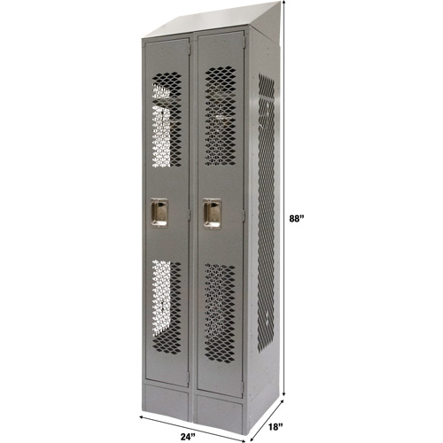 Vented Lockers, Bank of 2, 24" x 18" x 88", Steel, Grey, Knocked Down, Perforated NTL Industrial