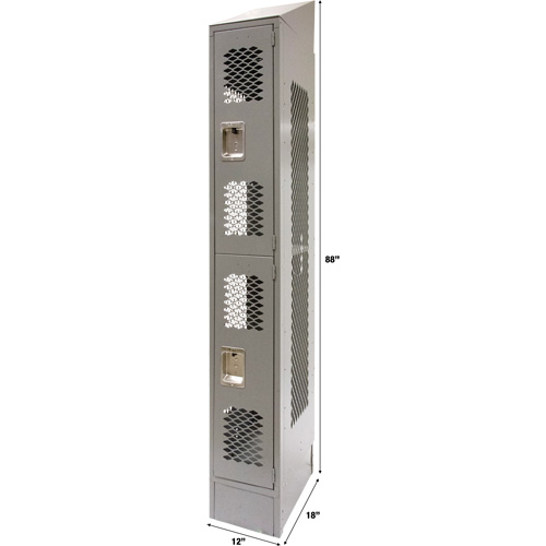 Vented Lockers, 2 -tier, 12" x 18" x 88", Steel, Grey, Knocked Down, Perforated NTL Industrial