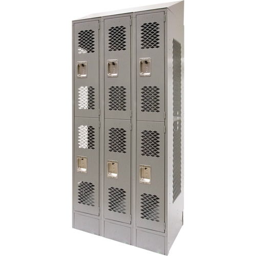 Vented Lockers, 2 -tier, Bank of 3, 36 x 18" x 88", Steel, Grey, Knocked Down, Perforated NTL Industrial