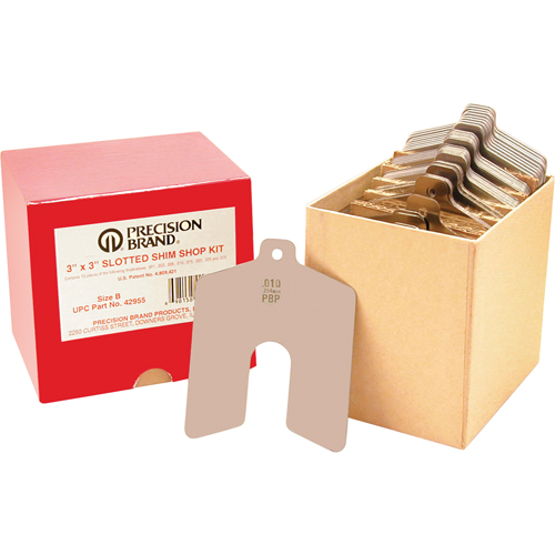 Slotted Shim Assortments, 5" L x 0.001"- 0.075" Thickness, 5" W, Stainless Steel NTL Industrial