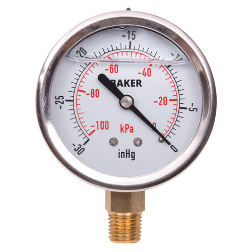 Pressure Gauges, 2-1/2" , 30" Hg-0" Vac., Bottom Mount, Liquid Filled Analogue NTL Industrial