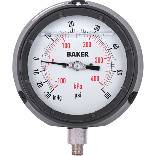 Pressure Gauge, 4-1/2" , 30"-0-60 psi, Bottom Mount, Liquid Filled Analogue NTL Industrial