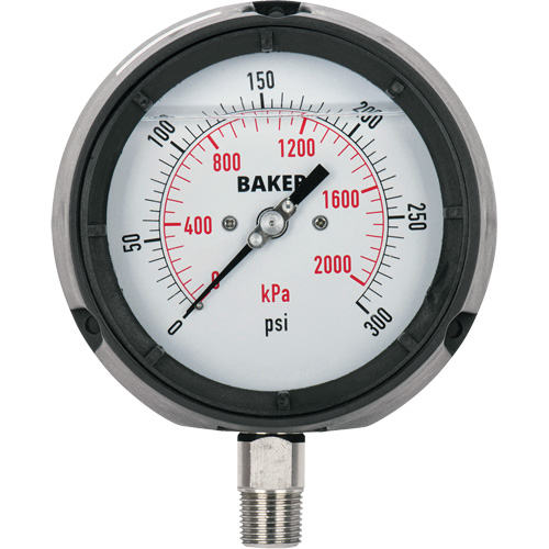 Manom&egrave;tre,  4-1/2", 30"-0-15 psi, Fixation inf&eacute;rieure, Analogique rempli de liquide NTL Industrial