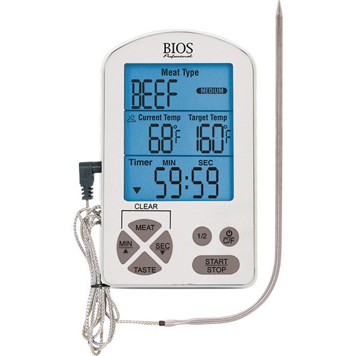 Thermom&egrave;tre &agrave; viande haute de gamme et minuterie, Contact, Num&eacute;rique, -4-122°F ( -20-50°C) NTL Industrial