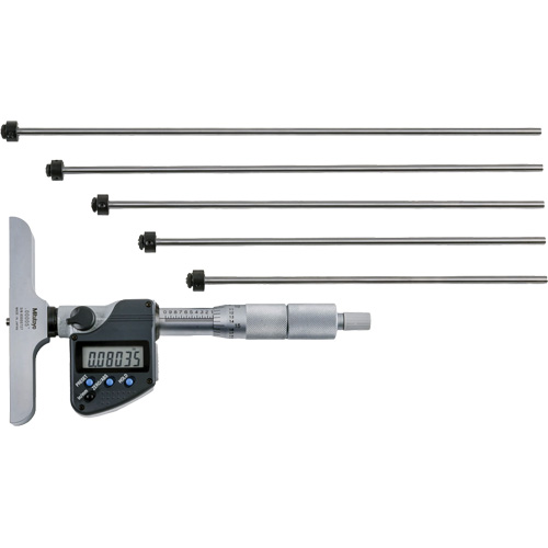Digital Depth Micrometer with Interchangeable Rod, 0" - 12" (0 mm - 304.8 mm) Range, 0.00005" (0.001 mm) Resolution NTL Industrial