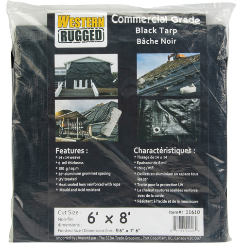 Tarp, Light Industrial Duty, Black, 6' x 8' x 8 mils NTL Industrial