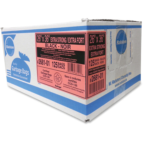 Sacs &agrave; d&eacute;chets de calibre industriel, T-Fort, 36" la x 26" lo, 1,17 mil, Noir NTL Industrial