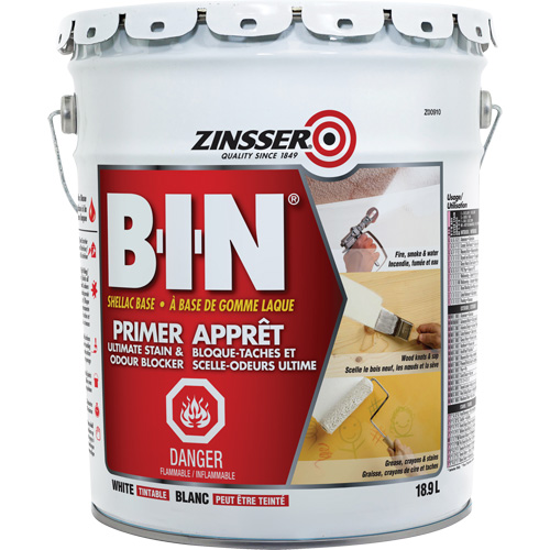 B-I-N&reg; Shellac-Base Sealer Primer, 18.9 L, Pail, Tintable White NTL Industrial