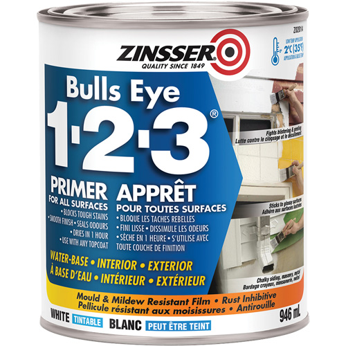 Bulls Eye 1-2-3&reg; Water-Base Primer, 946 ml, Can, White NTL Industrial