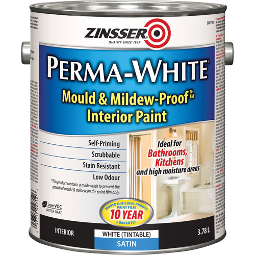 Perma-White&reg; Mold & Mildew-Proof Interior Paint, 3.78 L, Gallon, White NTL Industrial