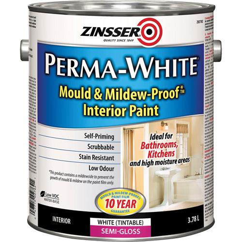 Perma-White&reg; Mold & Mildew-Proof Interior Paint, 3.78 L, Gallon, White NTL Industrial