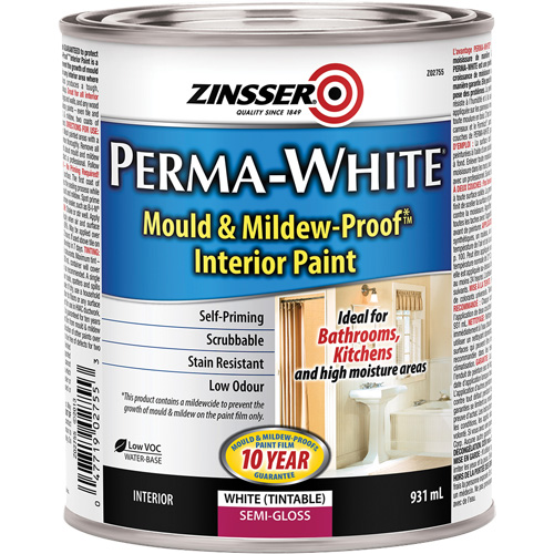 Perma-White&reg; Mold & Mildew-Proof Interior Paint, 931 ml, Can, White NTL Industrial