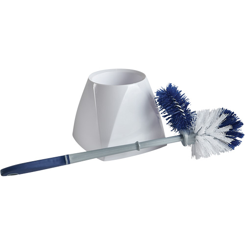 Toilet Brush with Lip & Holder, 15" L, Synthetic Bristles, White NTL Industrial
