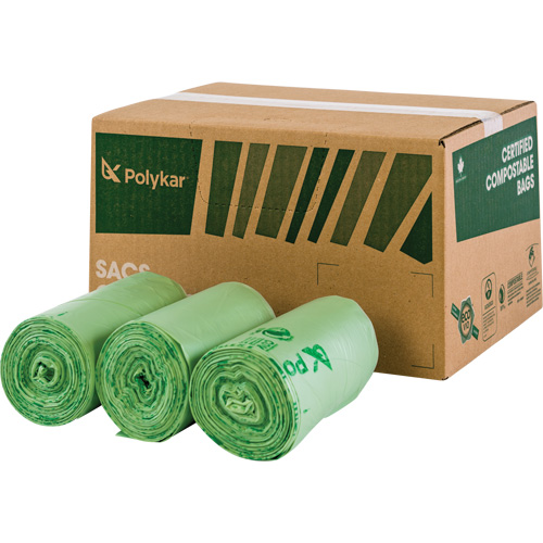 Certified Compostable Bags, Regular, 17" L x 17" W, Green, 10 L (3 Gal.) Capacity NTL Industrial