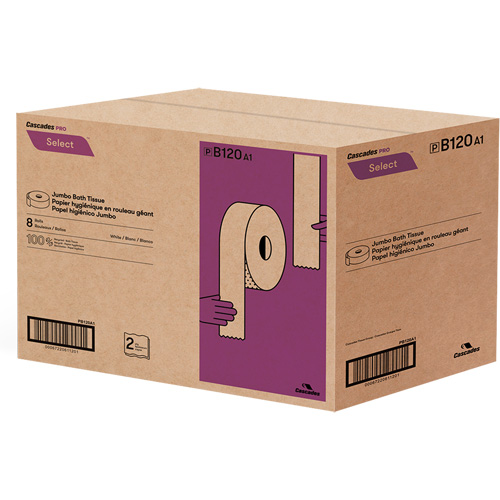 Pro Select&reg; Toilet Paper, Jumbo Roll, 2 Ply, 900' Length, White NTL Industrial