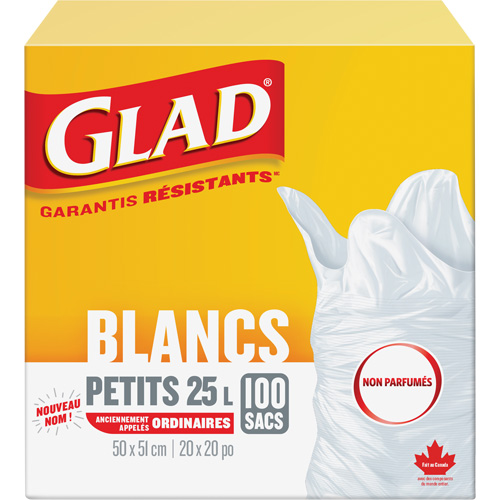 Small 25L Unscented Garbage Bags, Regular, 20" W x 20" L, White NTL Industrial
